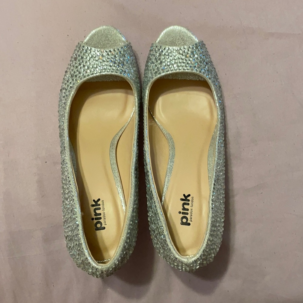 Pink brand silver 2 inch heels